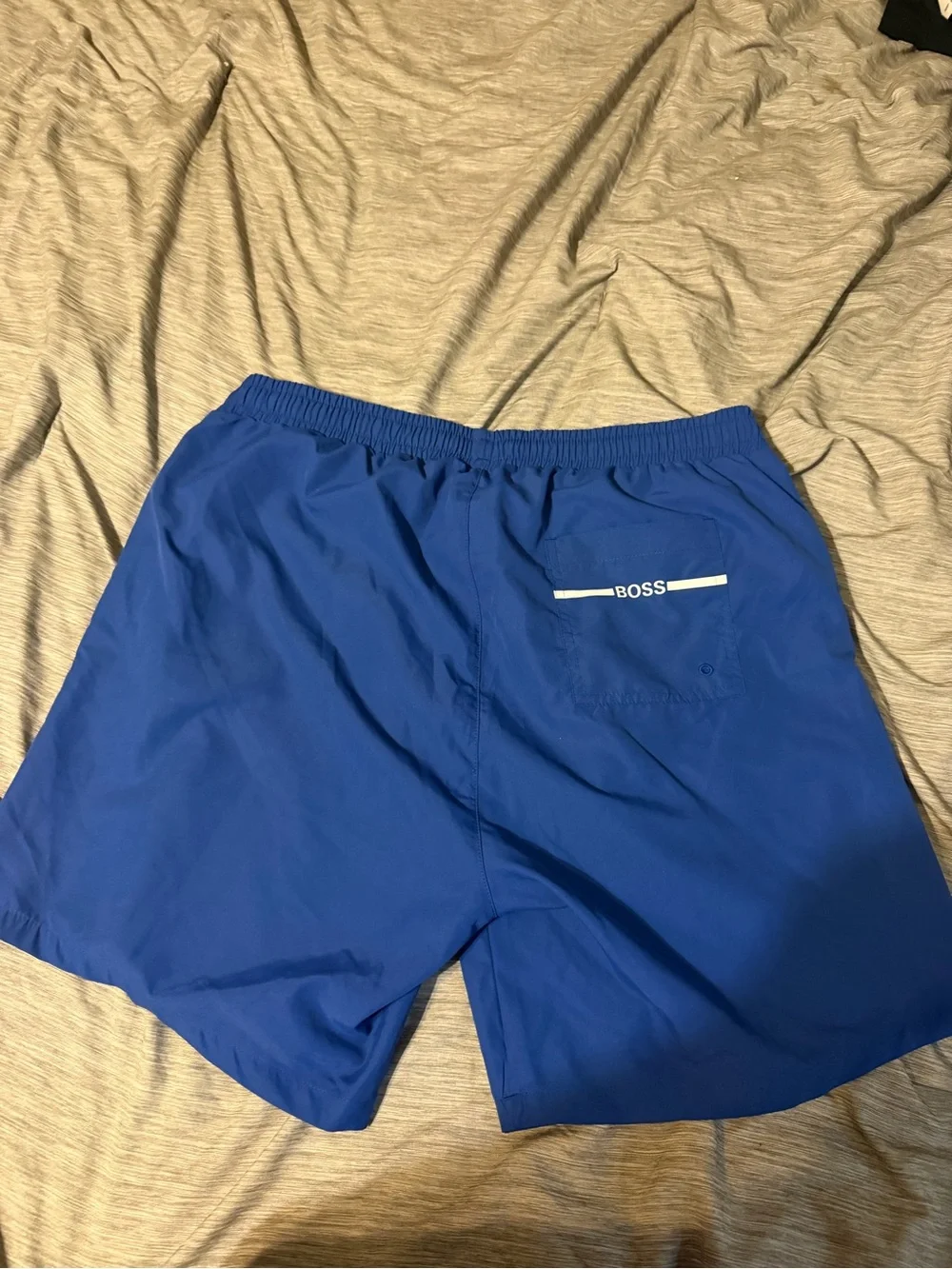 Boss Blue Men's Swim Trunks with White Logo
